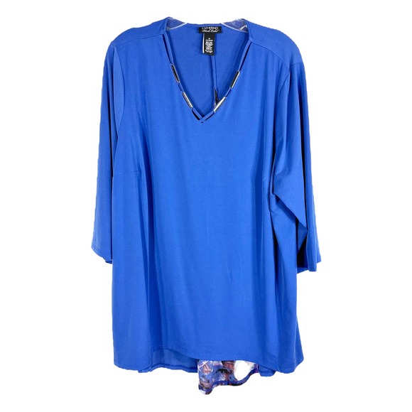 Catherines Plus Size 1X Top 18W 20W Blue V Neck Embellished Split Back 1599 - Picture 8 of 8
